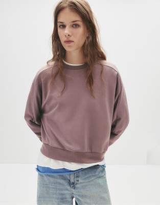 Pull & Bear - Sweat uni à col rond - Vieux rose