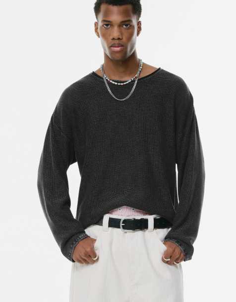 Pull&Bear - Sweater met boorden in vervaagd zwart - view 1