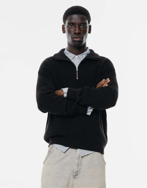 Pull&Bear - Sweater met korte rits in zwart - view 1