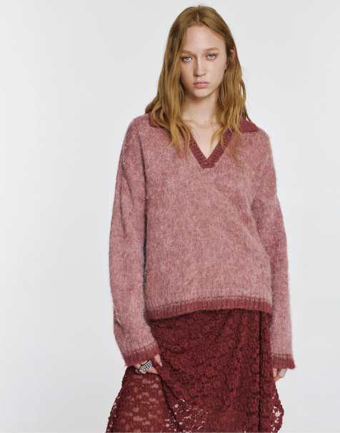 Pull&Bear - Sweater met polokraag in lichtroze - view 1