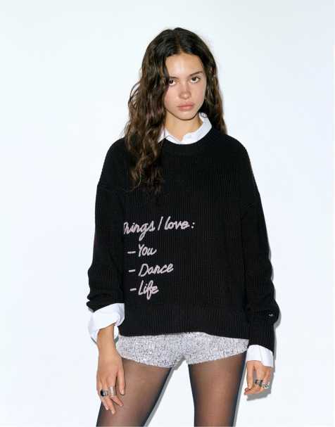 Pull&Bear - Sweater met tekst in zwart - view 1