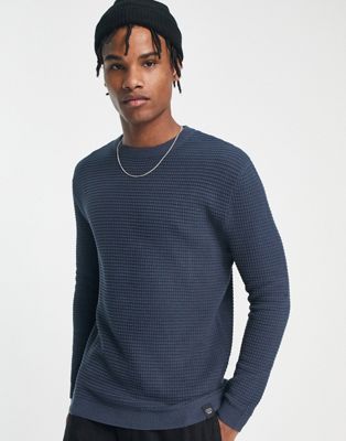 Pull&Bear jumper with waffle knit in navy - ASOS Price Checker
