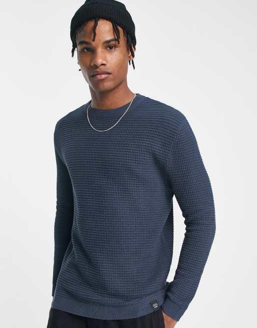 Pull&Bear sweater with waffle knit in navy | ASOS