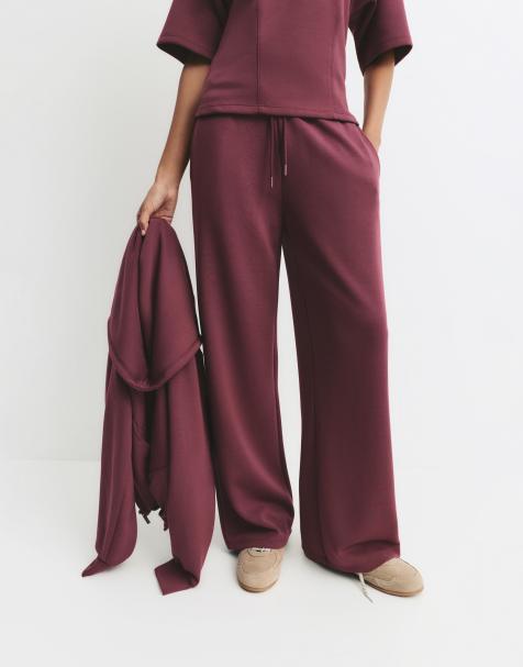 Pull&Bear - Sweatpant met wijde pijpen in aubergine - view 1