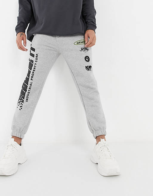 Pull&Bear sweatpants with reverse print in gray | ASOS