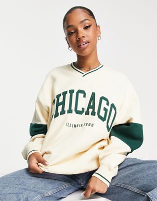 Pull&Bear sweatshirt Chicago slogan in sand