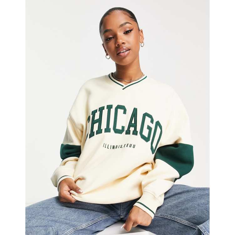 Pull&Bear sweatshirt Chicago slogan in sand