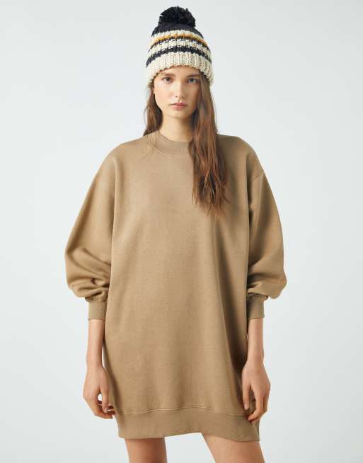 Pull&Bear sweatshirt dress in beige