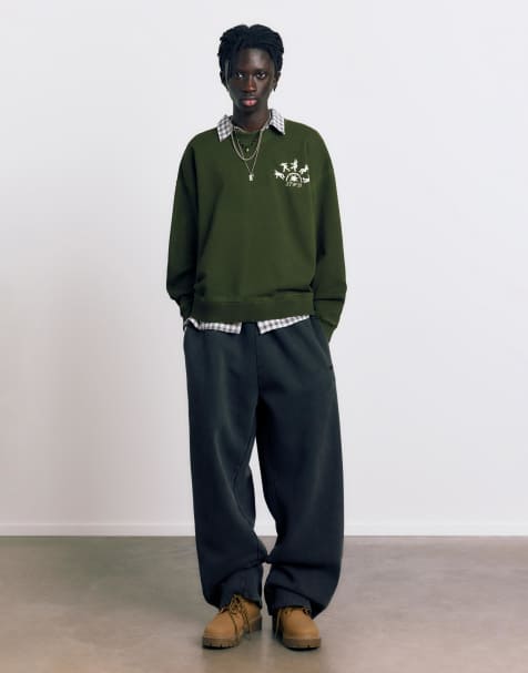 Pull&Bear – Sweatshirt in Acid-Grün mit Grafik - view 1