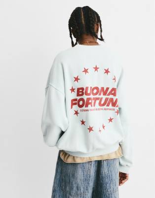 Pull & Bear - Sweatshirt in Blassblau mit Stern-Print