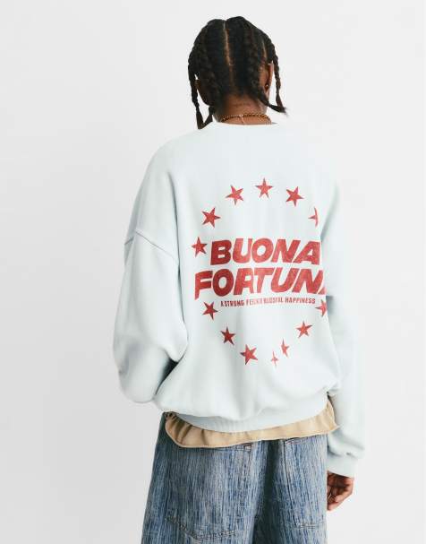 Pull&Bear – Sweatshirt in Blassblau mit Stern-Print - view 1