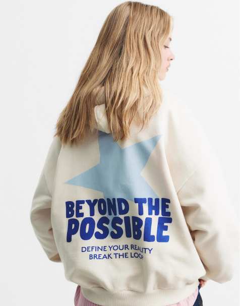 Pull&Bear – Sweatshirt in blassem Ecru mit Stern-Print - view 1