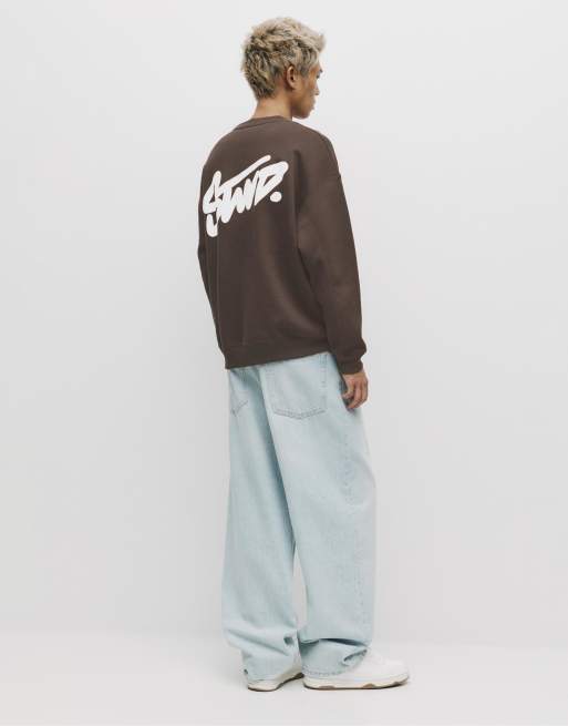 Pull&Bear – Sweatshirt in Braun mit Rundhalsausschnitt und „STWD”-Print, 2 von 4