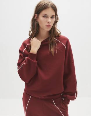 Pull & Bear - Sweatshirt in Burgunderrot mit Paspelierung in Burgunderrot