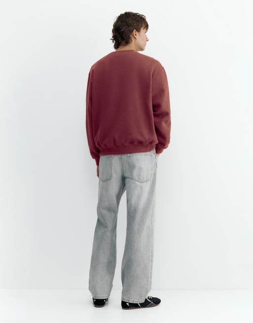 Pull&Bear Sweatshirt in Burgunderrot mit Relaxed Fit, 2 von 7