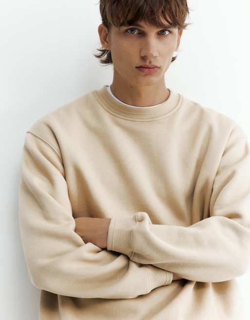 Pull&Bear Sweatshirt in lockerer Passform in Sand, 3 von 7
