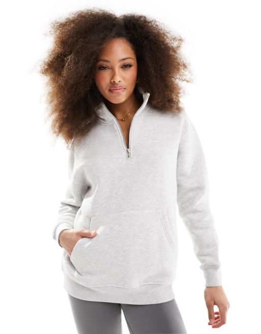 Pull&Bear – Sweatshirt in meliertem Grau mit kurzem Reißverschluss