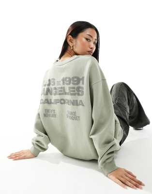 Pull & Bear - Sweatshirt in verwaschenem Grau mit „Los Angeles"-Grafikprint