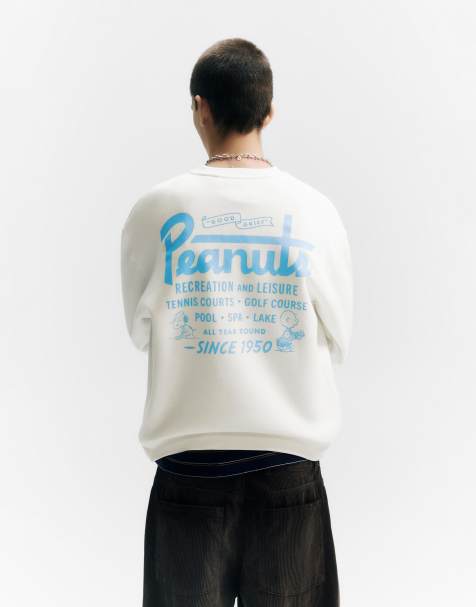 Pull&Bear – Sweatshirt in Wollweiß mit „Peanuts“-Motivprint - view 1