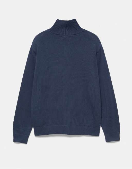 Pull&Bear sweatshirt med broderi och kvartslång dragkedja i blått, 7 av 7