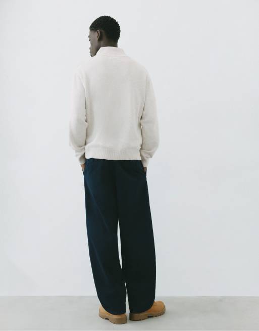 Pull&Bear sweatshirt med broderi och kvartslång dragkedja i gråmelerad, 2 av 7
