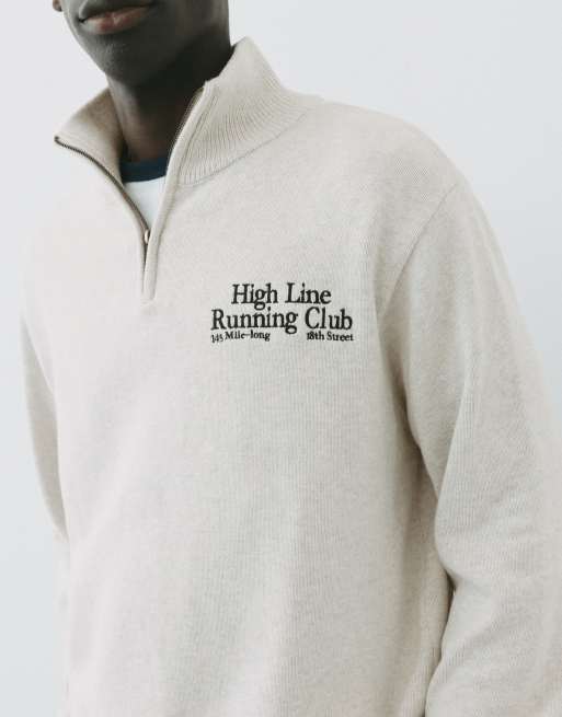 Pull&Bear sweatshirt med broderi och kvartslång dragkedja i gråmelerad, 3 av 7