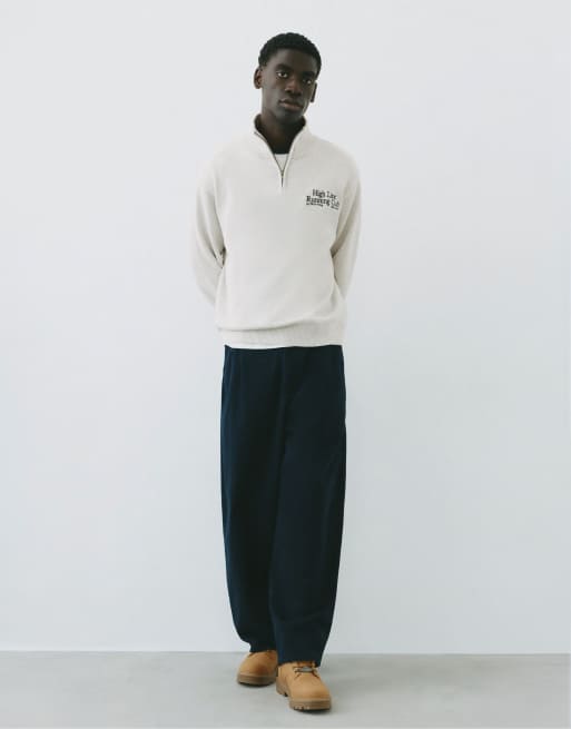 Pull&Bear sweatshirt med broderi och kvartslång dragkedja i gråmelerad, 4 av 7