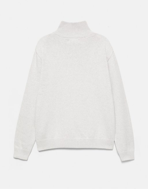 Pull&Bear sweatshirt med broderi och kvartslång dragkedja i gråmelerad, 7 av 7