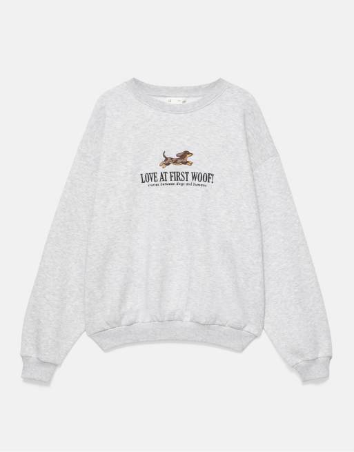 Pull&Bear sweatshirt med hundeprint i gråmeleret, 6 af 7