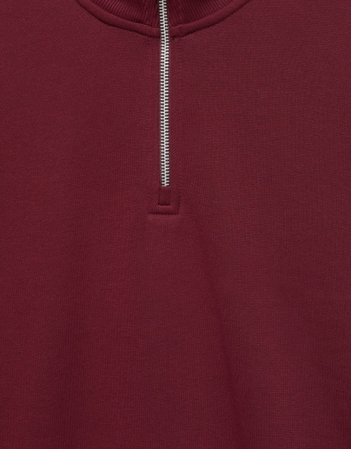 Pull&Bear sweatshirt med kvart lynlås i burgundy, 6 af 7