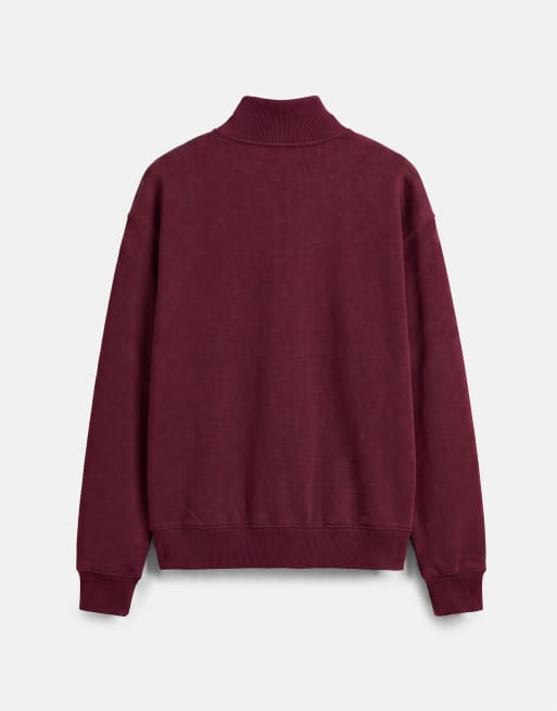 Pull&Bear sweatshirt med kvart lynlås i burgundy, 7 af 7