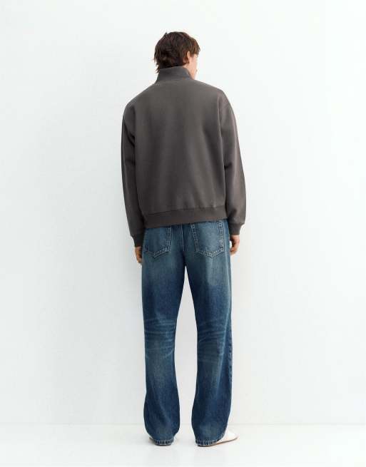 Pull&Bear sweatshirt med kvart lynlås i grå, 2 af 7