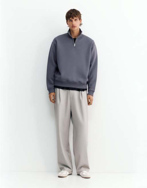 Pull&Bear sweatshirt med kvart lynlås i gråblå, 4 af 7