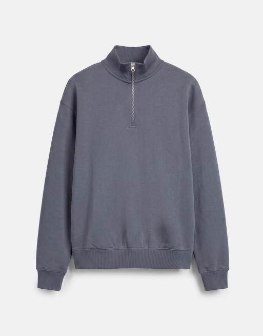 Pull&Bear sweatshirt med kvart lynlås i gråblå, 5 af 7