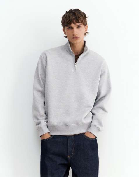 Pull&Bear sweatshirt med kvart lynlås i gråmeleret - view 1