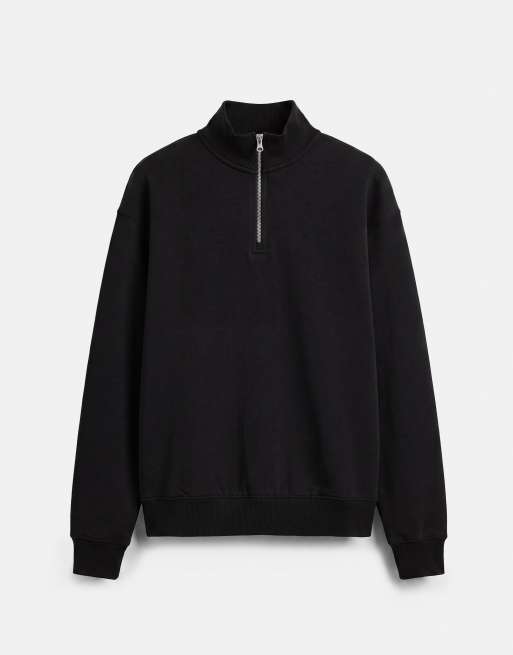 Pull&Bear sweatshirt med kvart lynlås i sort, 5 af 7