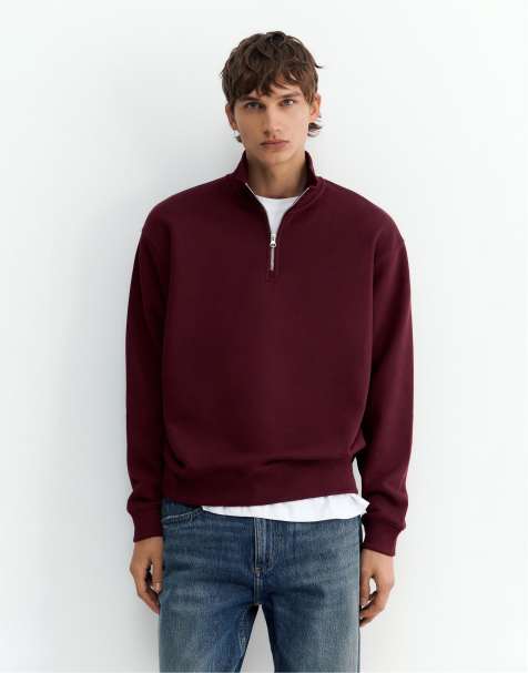 Pull&Bear sweatshirt med kvartslång dragkedja i burgundy - view 1