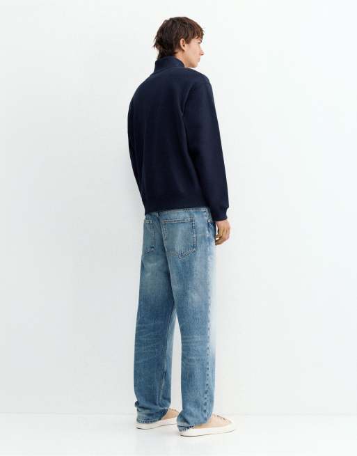 Pull&Bear sweatshirt med kvartslång dragkedja i marinblått, 2 av 7