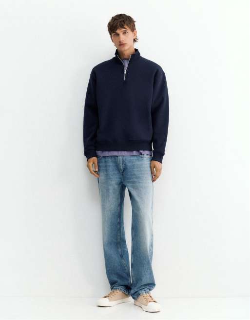 Pull&Bear sweatshirt med kvartslång dragkedja i marinblått, 4 av 7