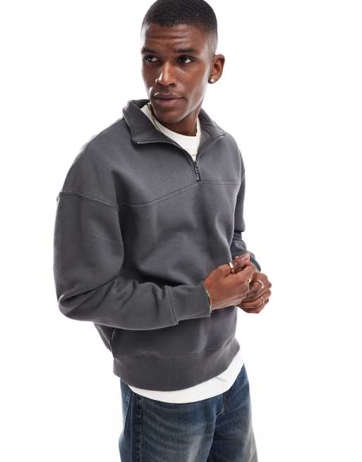 Pull&Bear - Sweatshirt met 1/4 rits in antraciet , 2 van 4