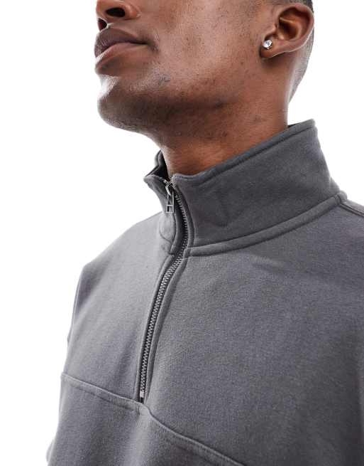 Pull&Bear - Sweatshirt met 1/4 rits in antraciet , 3 van 4