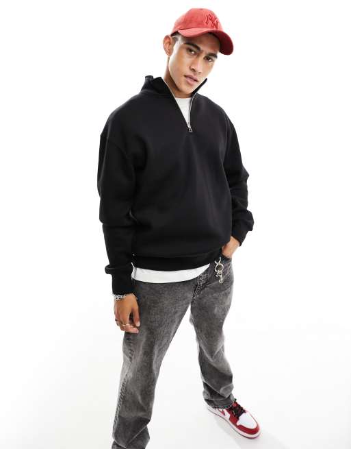 Pull&Bear - Sweatshirt met 1/4 rits in zwart