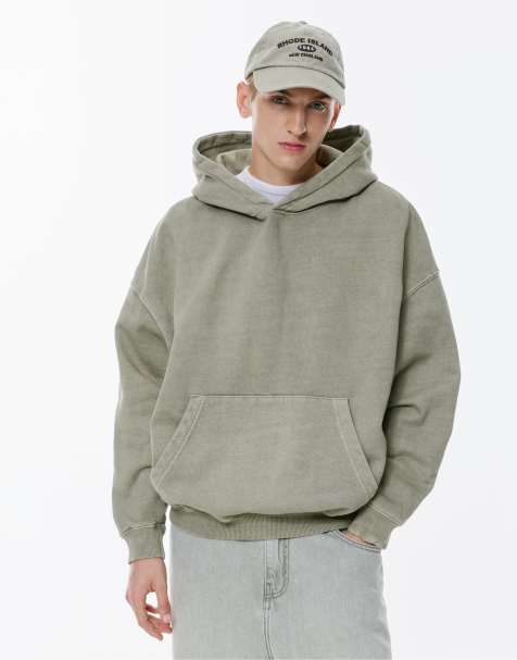 Pull&Bear - Sweatshirt met capuchon en tekst in verwassen parelgrijs - view 1