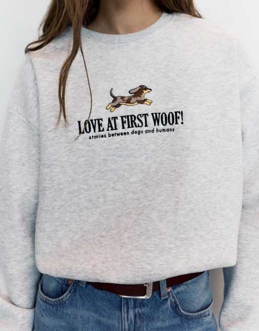 Pull&Bear sweatshirt met hondenprint in gemêleerd grijs, 3 van 7