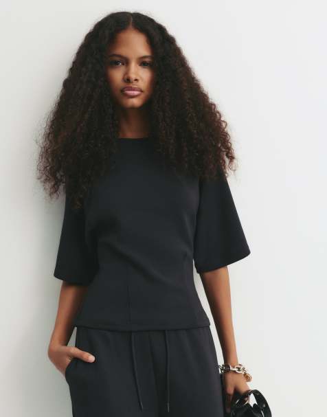 Pull&Bear - Sweatshirt met korte mouwen in zwart - view 1
