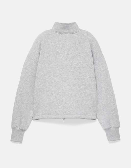Pull&Bear sweatshirt met kwartrits en graphic print in gemêleerd grijs, 6 van 6