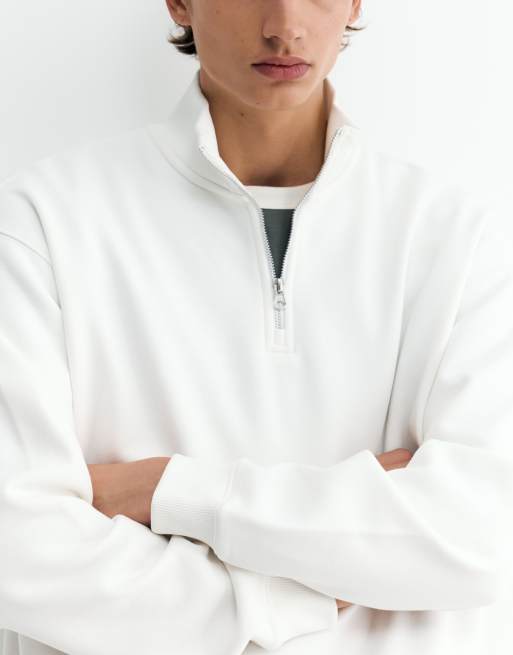 Pull&Bear sweatshirt met kwartrits in gebroken wit, 3 van 7