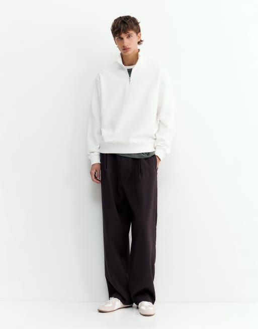 Pull&Bear sweatshirt met kwartrits in gebroken wit, 4 van 7