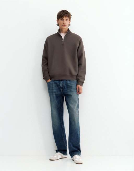 Pull&Bear sweatshirt met kwartrits in grijs, 4 van 7