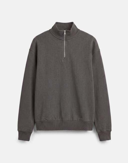 Pull&Bear sweatshirt met kwartrits in grijs, 5 van 7